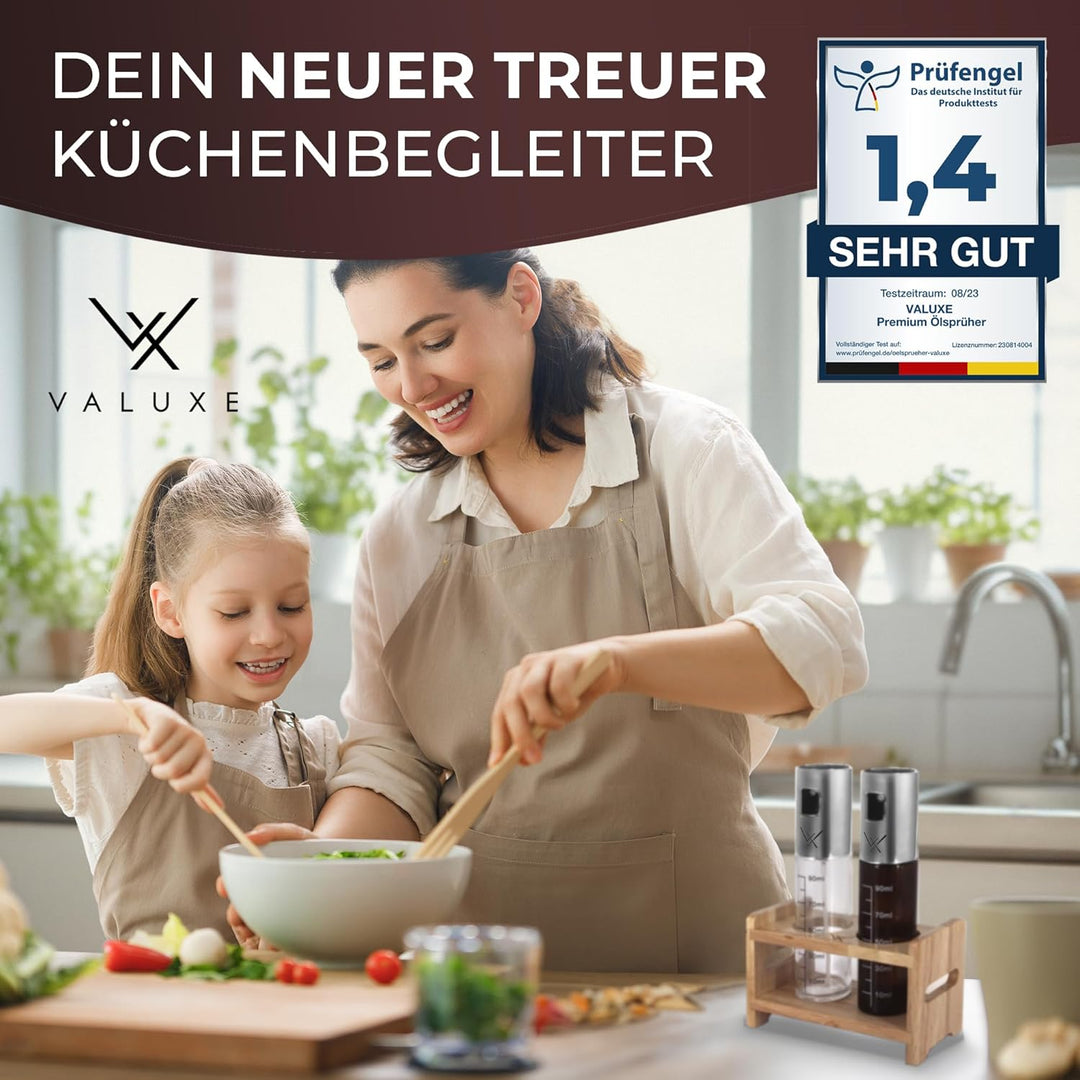 VALUXE® Ölsprüher für Speiseöl und Essig mit UV-Schutz Glas & Sprühfilter - 2er Set Edelstahl Öl-Spr