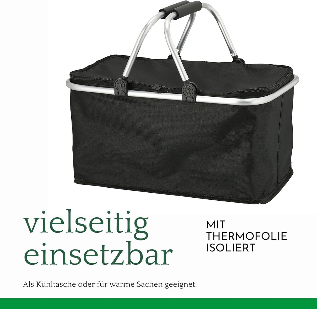 Novaliv Einkaufskorb faltbar mit Kühlfunktion 30 Liter SCHWARZ Isolierkorb mit gepolsterten Tragegri