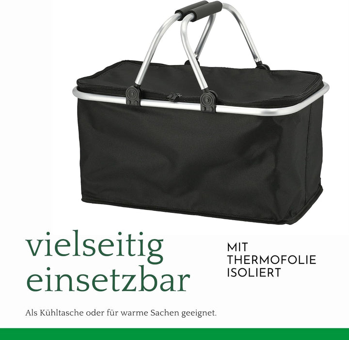 Novaliv 12x Einkaufskorb faltbar mit Kühlfunktion 30 Liter SCHWARZ Isolierkorb mit gepolsterten Trag