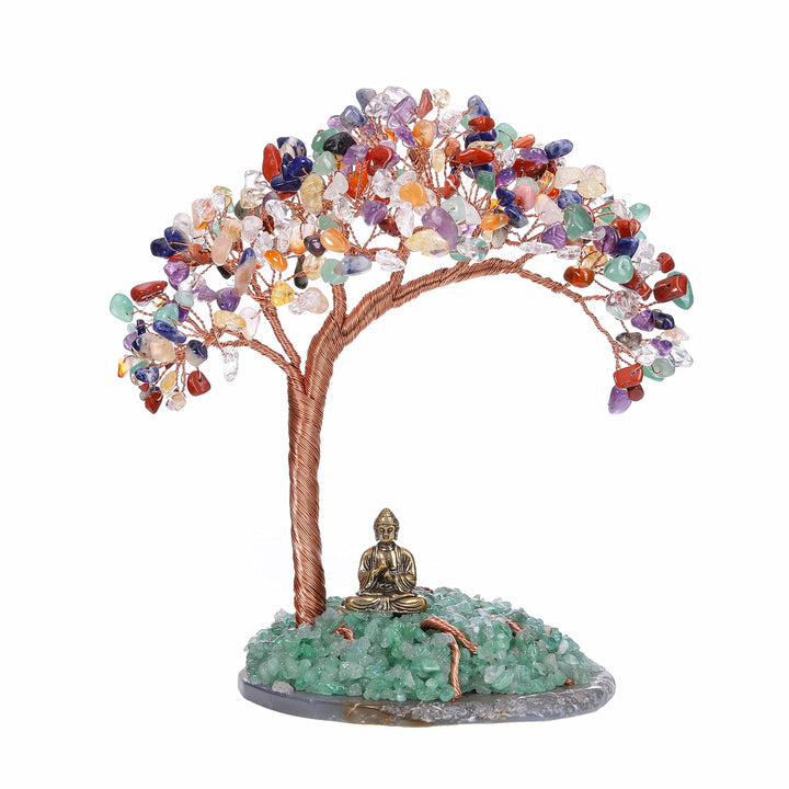 GEHECRST Feng Shui Geldbaum Buddha Figur Lebensbaum Deko mit Achat Basis Heilstein Glücksbringer Bau