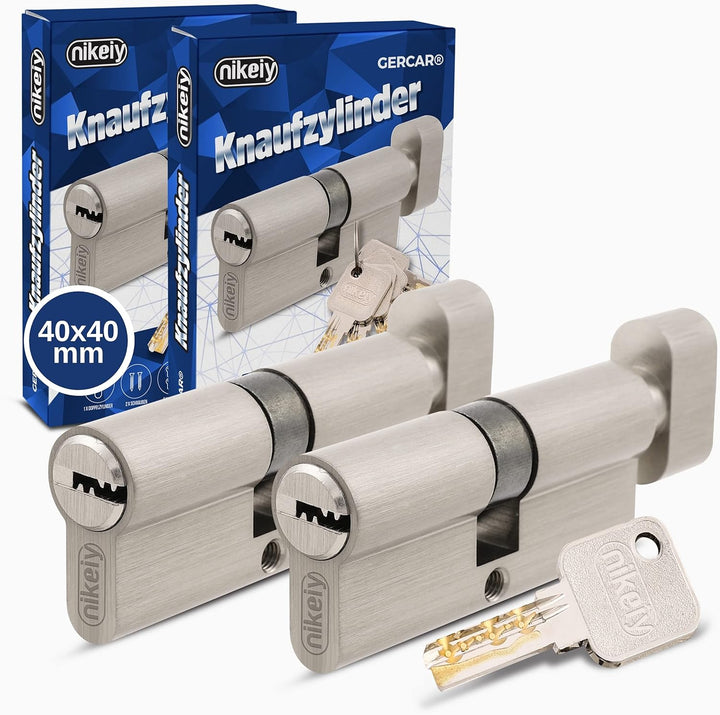 GERCAR Pro Knaufzylinder 40/40 Massiver Schliesszylinder gleichschliessend mit Knauf - 2er Set Zylin