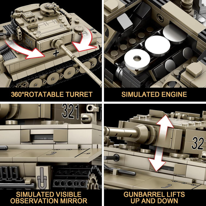 Reobrix Tiger I Tank Bausteine Set für Erwachsene, Modellbausatz Deutscher Militärpanzer aus dem Zwe