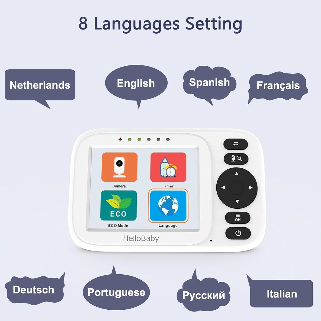 HelloBaby HB2438 Baby Monitor with Camera, Video Baby Monitor Without WiFi, 3.2 Inch Screen, Wired C