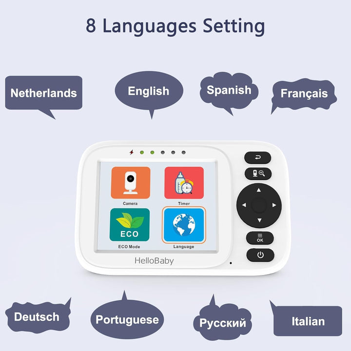 HelloBaby HB2438 Baby Monitor with Camera, Video Baby Monitor Without WiFi, 3.2 Inch Screen, Wired C