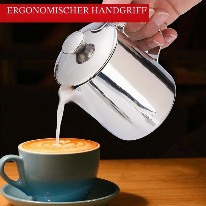 Milchkännchen mit Deckel, Milchkännchen, Milchschaumbecher, Schaumkrug, Milchkännchen, Edelstahl, Mi