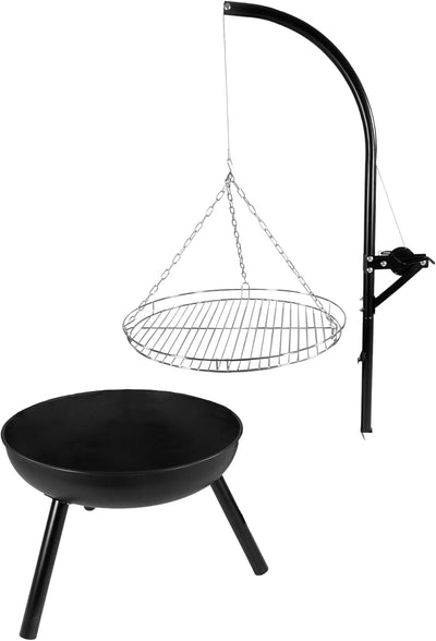 NATIV Lemodo Feuerschale mit Grillrost - Dreibein-Schwenkgrill - Dreifuss-Grill mit Kurbel zur Höhen