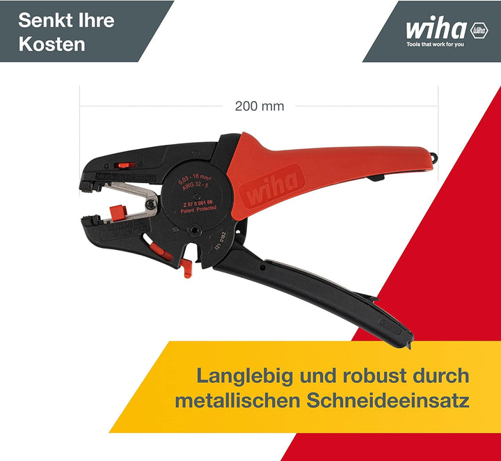 Wiha Abisolierwerkzeug automatisch (42062) Abisolierzange 200 mm I Kabelabzieher bis 16 mm² I Werkze