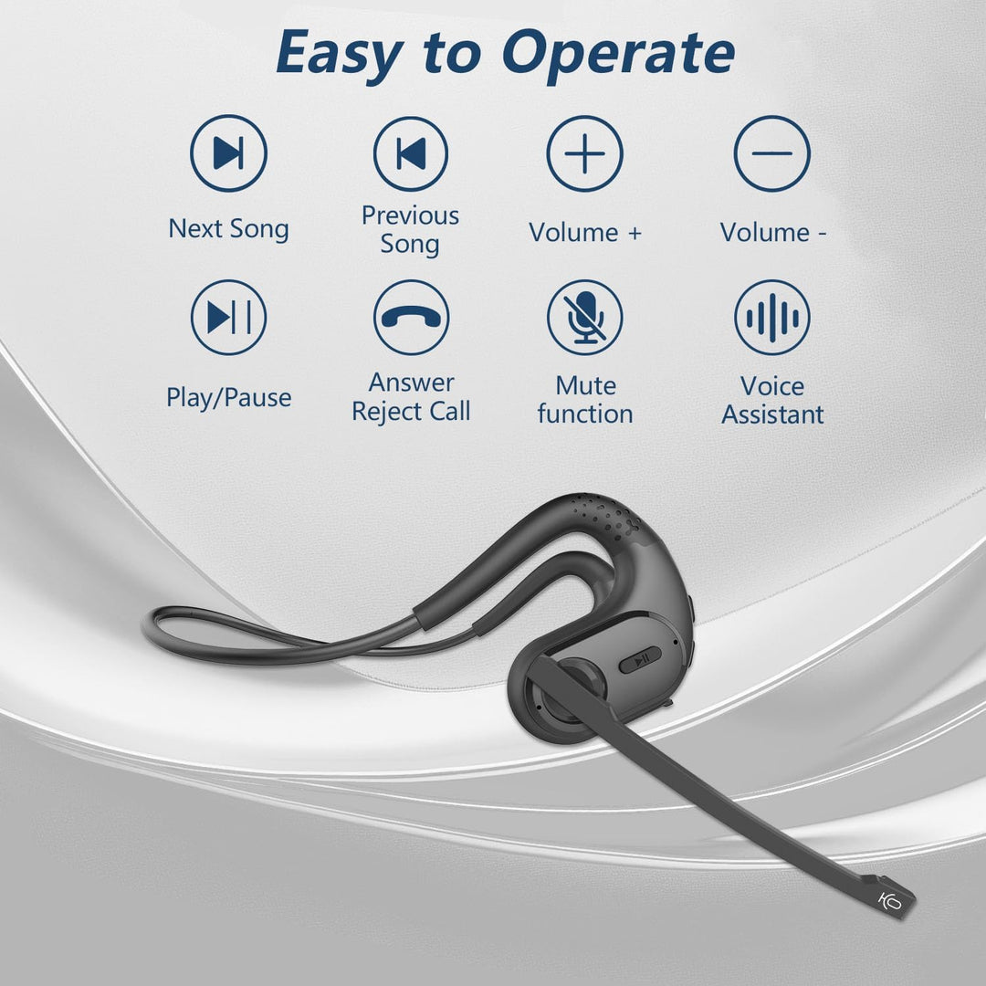 BANIGIPA Bluetooth Headset mit abnehmbarem Mikrofon, Noise Cancelling Wireless Headset für Telefone