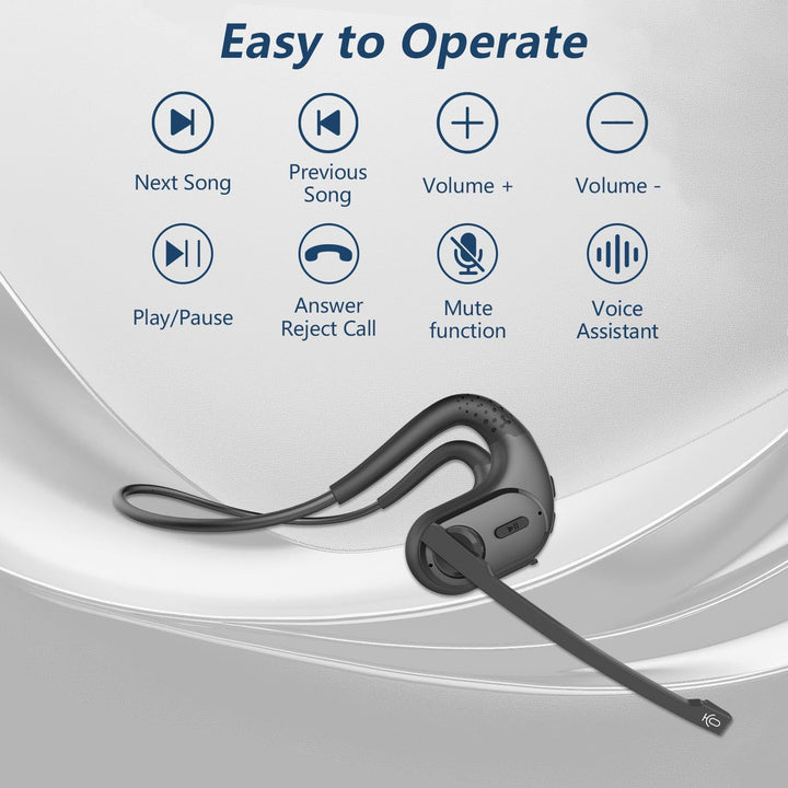 BANIGIPA Bluetooth Headset mit abnehmbarem Mikrofon, Noise Cancelling Wireless Headset für Telefone