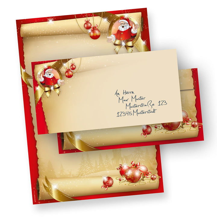 Briefpapier Weihnachten Set Santa Claus (250 Sets ohne Fenster) DIN A4 Weihnachtsbriefpapier mit Ums