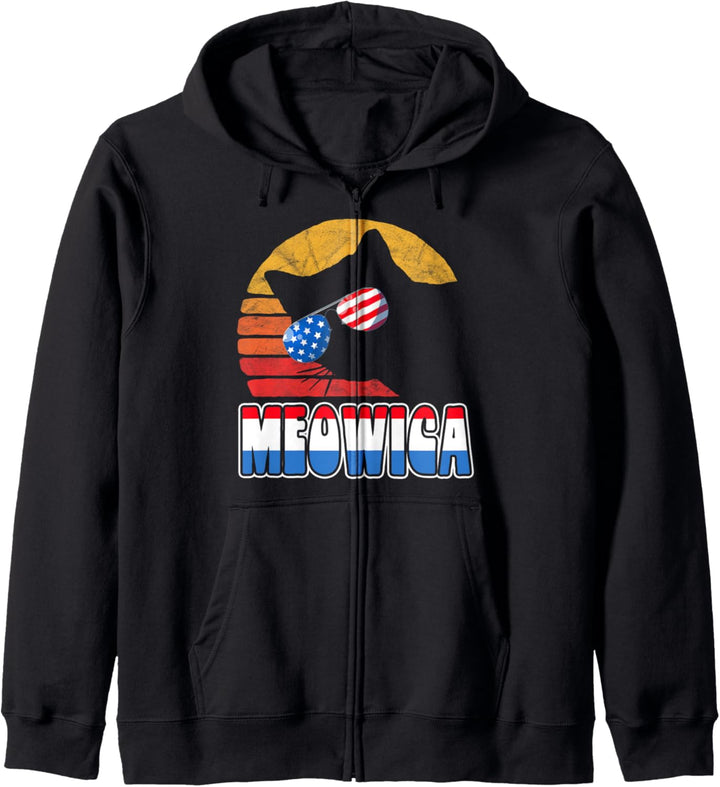 Meowica! Funny USA Cat sunglasses Fourth of July Vintage Kapuzenjacke