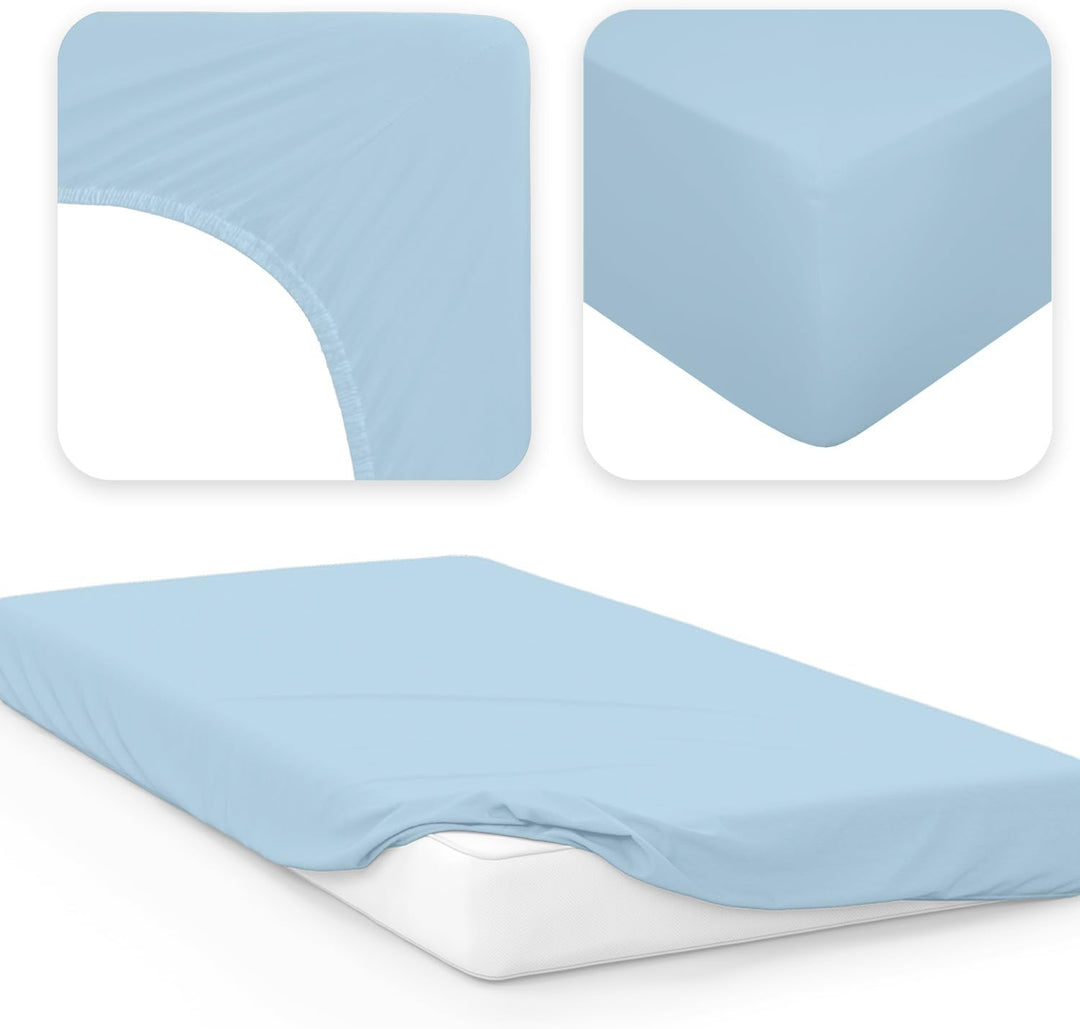 Jacobson Jersey Spannbettlaken Spannbetttuch Baumwolle Bettlaken (Premium 200x220 cm, Hellblau) PREM