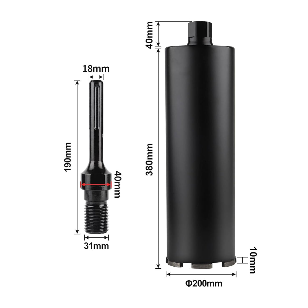 CPROSP 1¼" UNC Diamantbohrkrone mit SDS MAX Adapter, Kernbohrkrone DM 200mm, L 420mm, Kernbohrer für