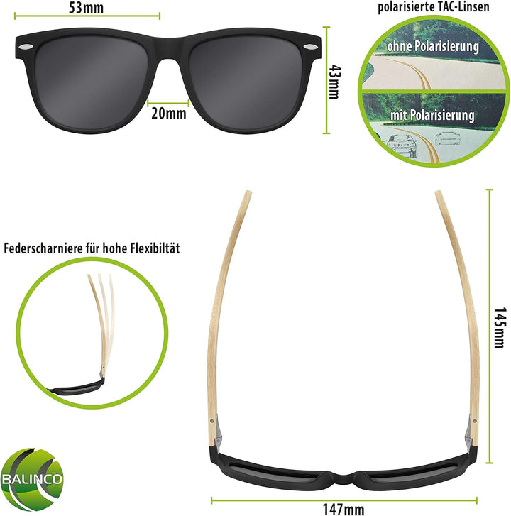 Balinco® Bambus Sonnenbrillen Set für Damen & Herren - mit polarisierten TAC-Linsen für ein intensiv