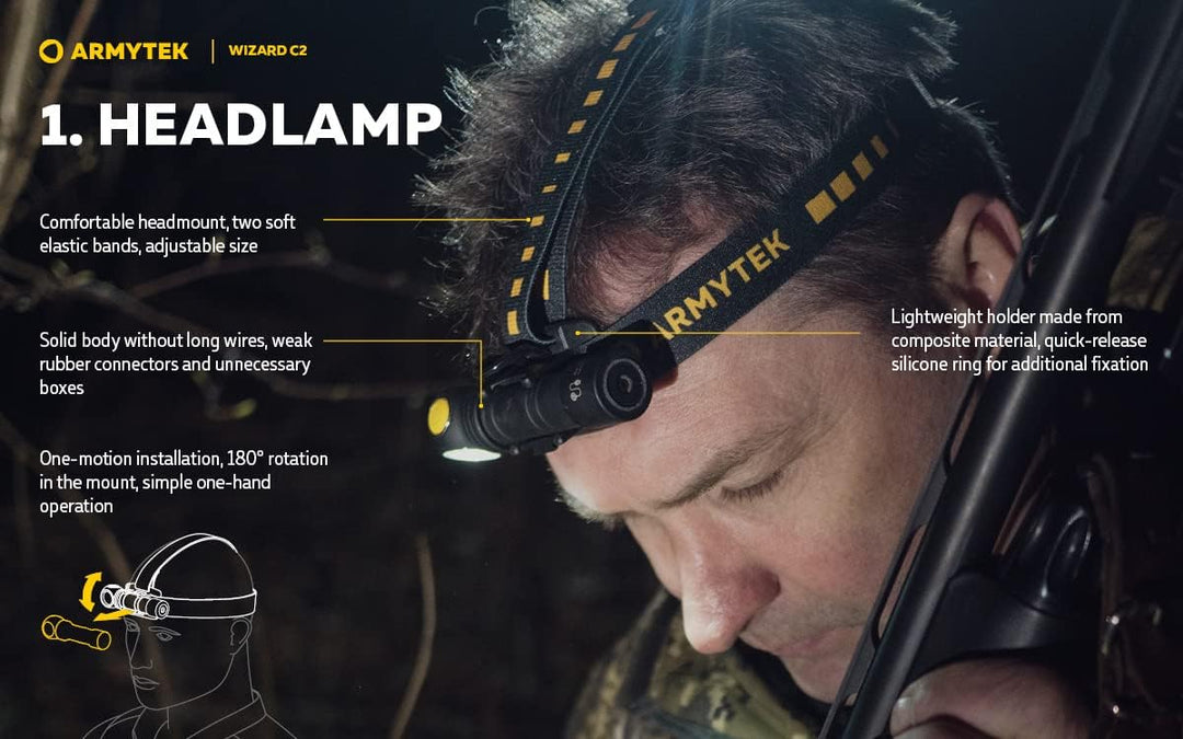 Armytek Neu Stirnlampe Wizard C2 v4 Warmweiss 1120 Lumen LED Taschenlampe Magnet USB Aufladbarer