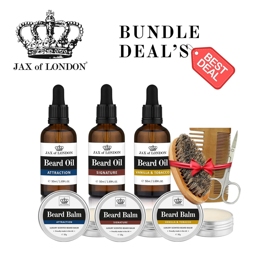 Jax of London Attraction Bartbalsam und Bartöl für Männer, Combo 60 g Bartbalsam und 10 ml Bartöl, B