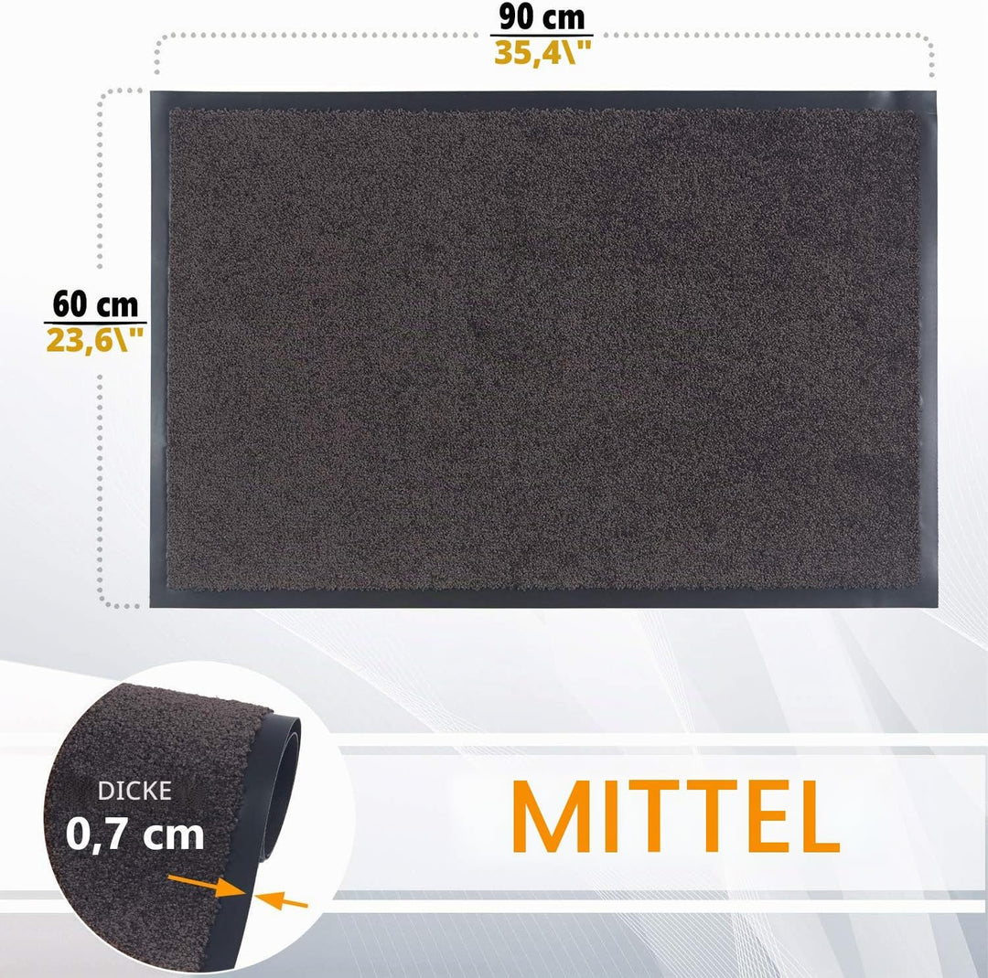 GadHome Fussmatte Braun 60x90 cm|Eingangstürmatte wasserdicht waschbar strapazierfähiger Schmutzfäng