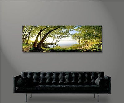 islandburner Bild Bilder auf Leinwand Treelake V2 Baum am See Panorama XXL Poster Leinwandbild Wandb