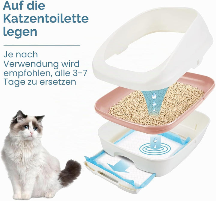 Ownpets Katzenstreu-Pads 45 x 33 cm auslaufsicher, 6-lagig, Kätzchen-Trainingspads Katzentoilette, U