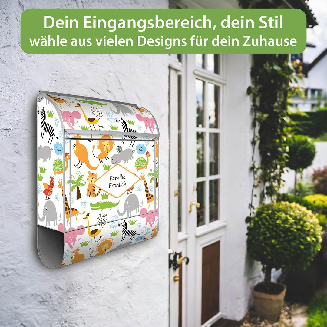 banjado Design Briefkasten personalisiert 38,5x46,5x13cm &amp; 2 Schlüssel - Briefkasten Stahl Silber Ze