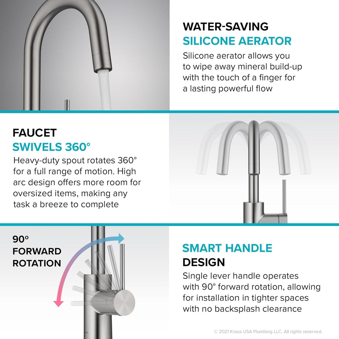 Kraus KPF-2600CH Modern Mateo-Einhebel-Küchenarmatur, Chrom Chrom Einheitsgrösse Bar-Wasserhahn, Chr