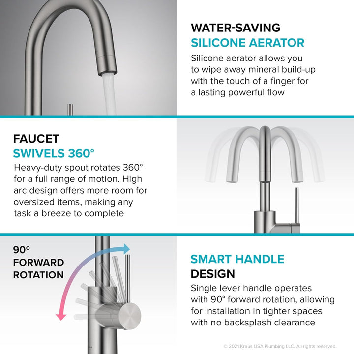 Kraus KPF-2600CH Modern Mateo-Einhebel-Küchenarmatur, Chrom Chrom Einheitsgrösse Bar-Wasserhahn, Chr