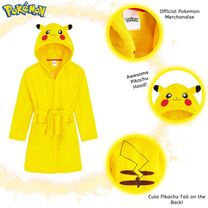 Pokemon Bademantel Kinder, Pikachu Morgenmantel Flauschig, Fleece Bademantel Jungen und Madchen, Mor