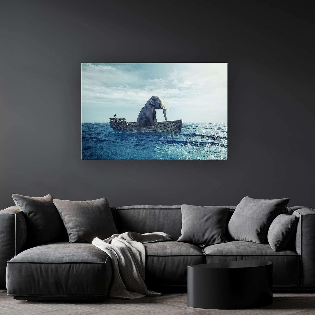 Startonight Bilder Einsamer Elefant auf dem Ozean - Leinwandbilder Moderne Kunst - Tiere Wanddeko Ku