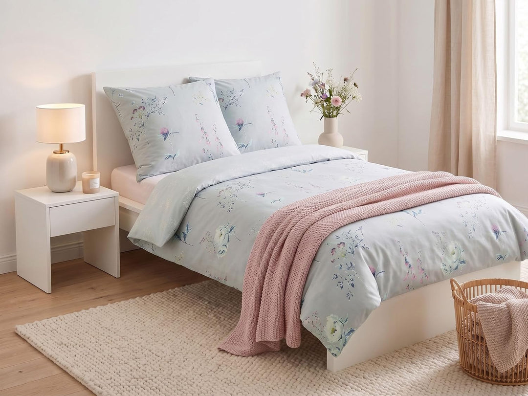 Bettwäsche Set hellblau 3-teilig Komfortgrösse 155x220 cm mit Knöpfen Evergreen