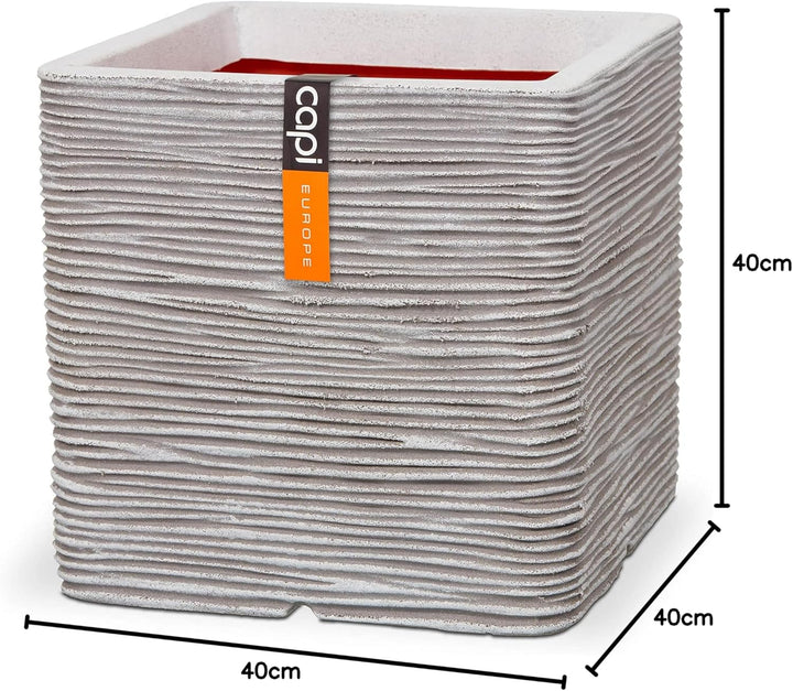 Capi Europe - Blumentopf quadratisch Rib NL - 40x40 - Elfenbein - Öffnung Ø32 - Blumentopf für den I