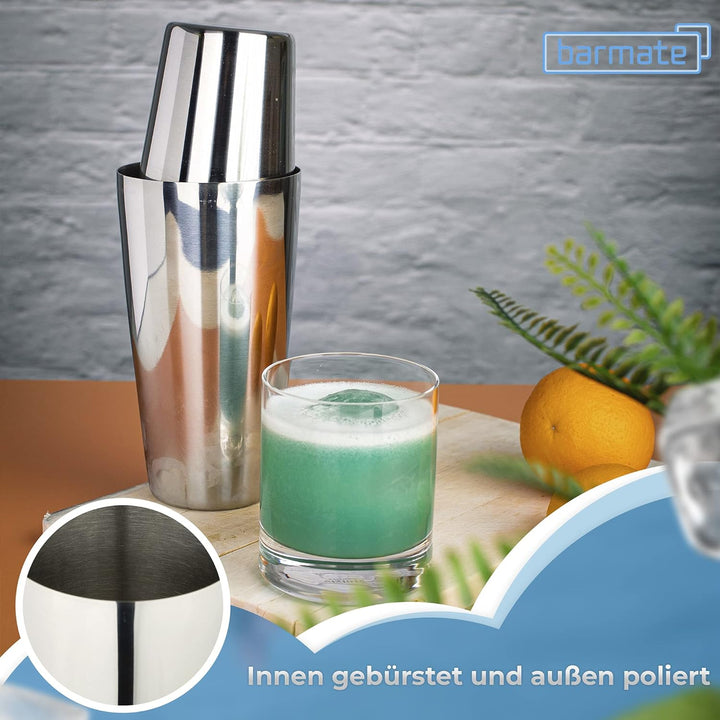 barmate Cocktail Shaker aus Edelstahl, Profi Boston Shaker, hochwertiges Barzubehör, 2-teilig 750ml
