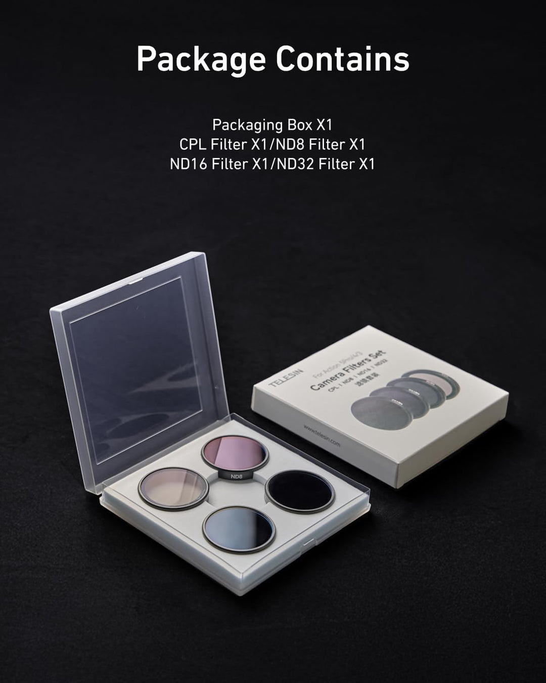 TELESIN Kamera Lens Filter Set für DJI Osmo Action 4 Action 3, 4er-Pack CPL ND32 ND16 ND8 Polarisier