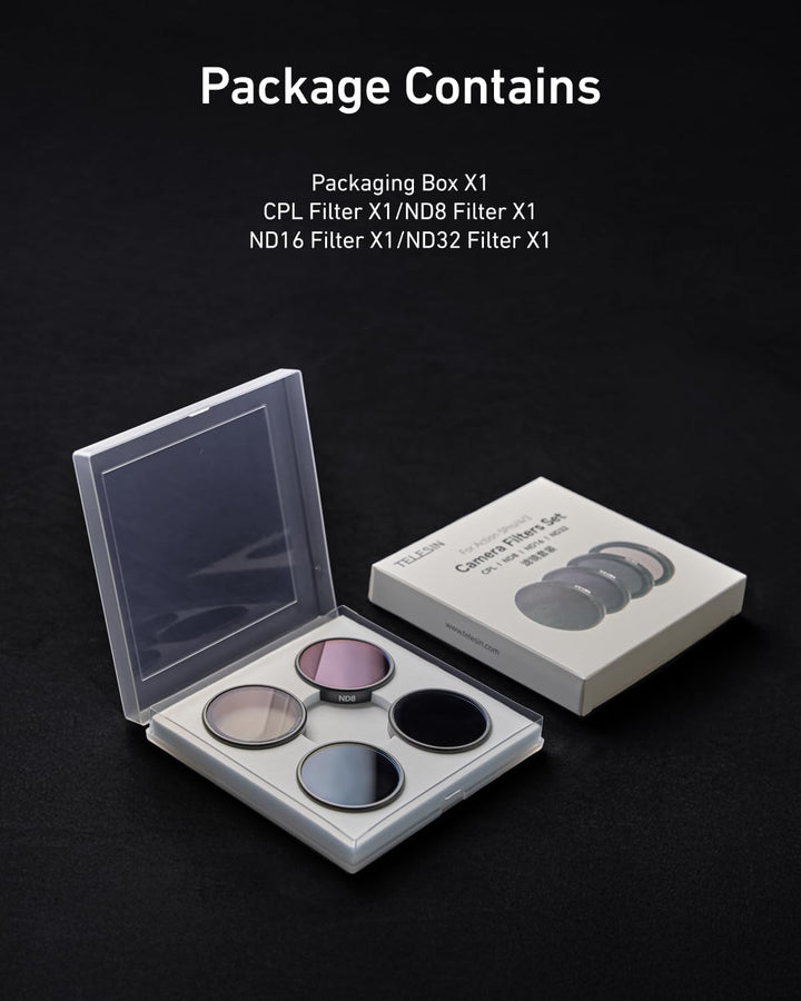 TELESIN Kamera Lens Filter Set für DJI Osmo Action 4 Action 3, 4er-Pack CPL ND32 ND16 ND8 Polarisier