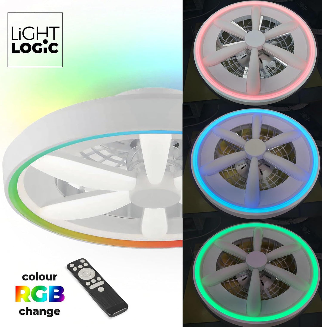 Deckenventilator mit Beleuchtung 48W - Ø 48cm, dimmbare LED Deckenleuchte mit Ventilator, RGB, warm-