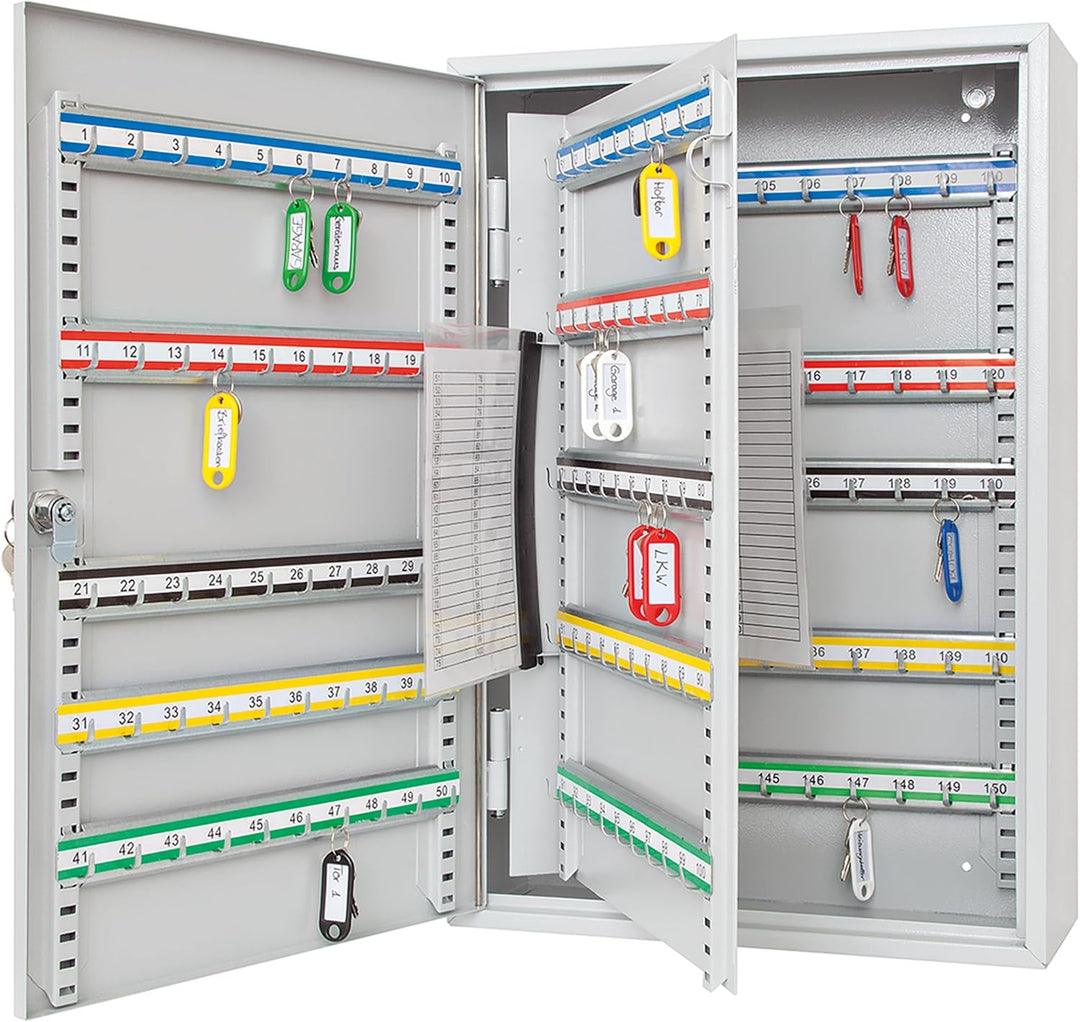 Wedo 10265037X Schlüsselschrank (für 150 Haken, pulverbeschichtetes Stahlblech 38 x 14 x 55 cm, Sich