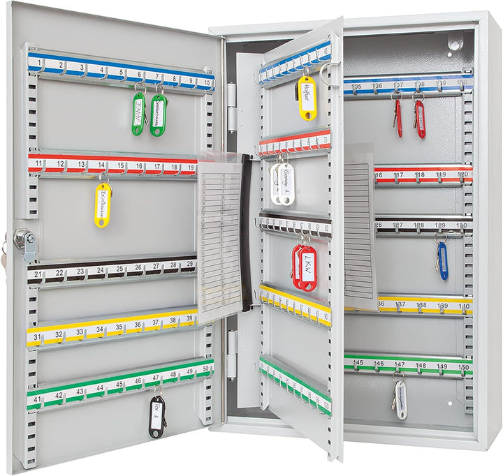 Wedo 10265037X Schlüsselschrank (für 150 Haken, pulverbeschichtetes Stahlblech 38 x 14 x 55 cm, Sich