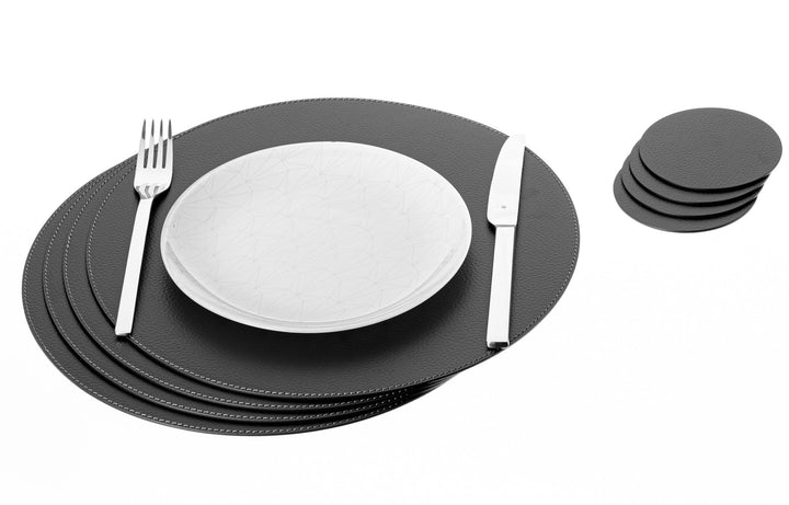 Nikalaz Rund Platzsets und Untersetzer aus recyceltem Leder, 4 Stück Tischsets, Tisch-Matten, Platzd