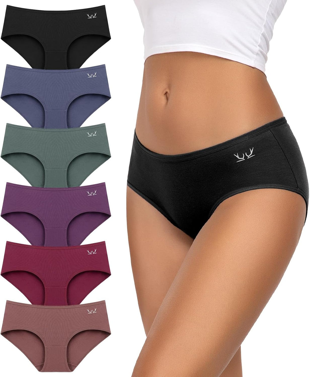 TANSTC Baumwoll Hipster Slips Damen – 6er-Pack, Niedrige Taille, Atmungsaktive Sportunterwäsche - Da