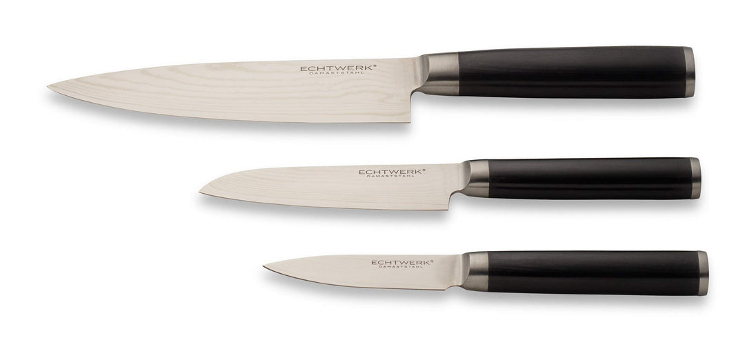 Echtwerk Damaszener Messer Set, 3-TLG, Kochmesser/Küchenmesser, kleines Santokumesser/ japanisches M
