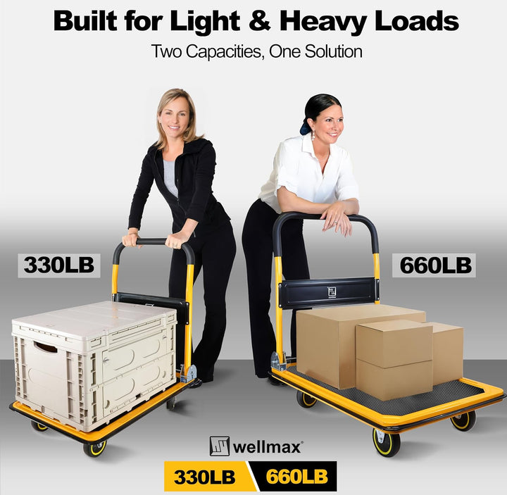 Push Cart Dolly by Wellmax, Moving Platform Hand Truck, Foldable for Easy Storage and 360 Degree Swi