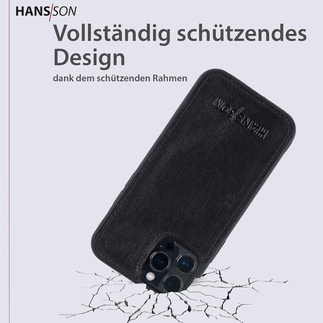 HANS/SON Hülle aus Echtleder | iPhone 12 / iPhone 12 Pro Ledercase | Stossfest | Dünn | Hochwertig |