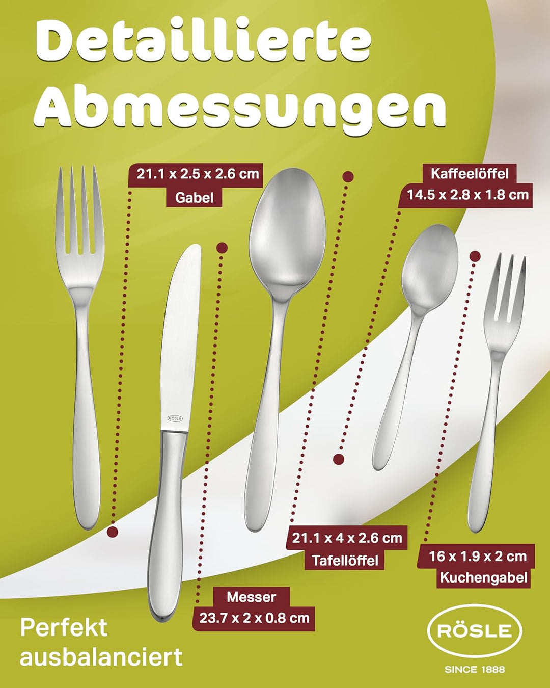 RÖSLE CULTURE Besteck-Set 60-teilig, Hochwertiges Essbesteckset für 12 Personen aus Edelstahl 18/10,