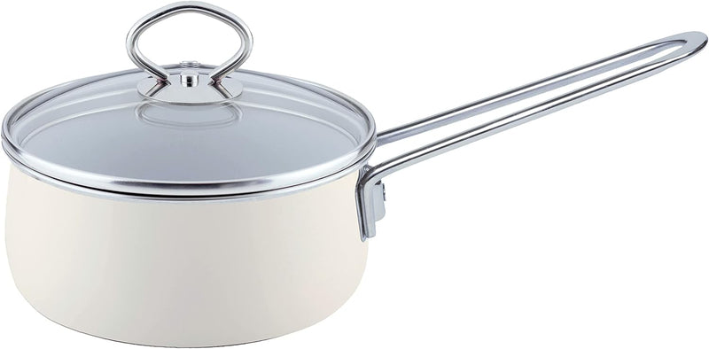 Riess, 0730-011, Stielkasserolle mit Glasdeckel, NOUVELLE- AVORIO EXTRA STARK, Durchmessser 16 cm, H