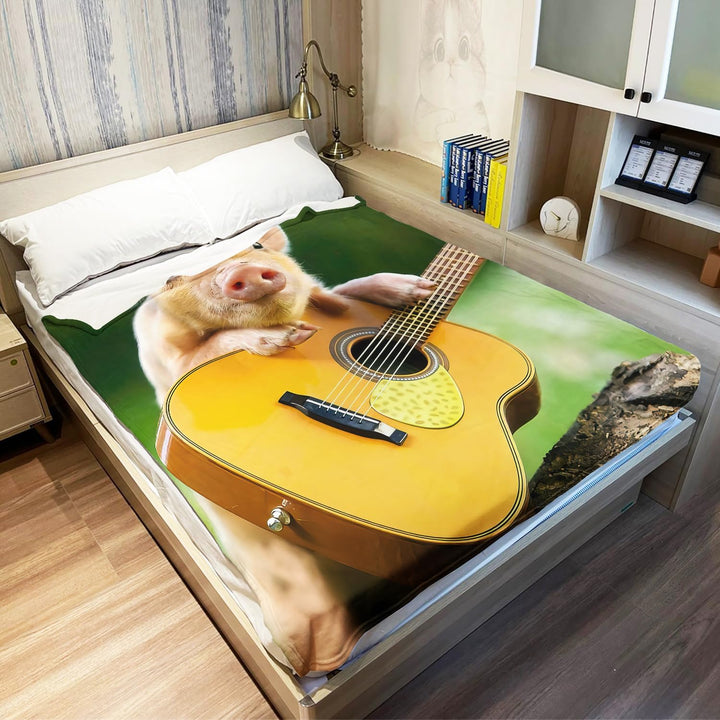 YISUMEI - 150 x 200 cm Decke - Nettes kleines Schwein, das Gitarre spielt Fleecedecke,Kaschmir-Gefüh