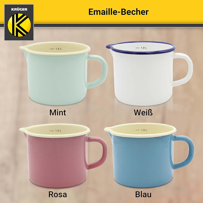 Krüger Emaille-Milchtopf Blau 12cm, 1 Liter - Topf mit Vollkontaktboden für energiesparendes Kochen