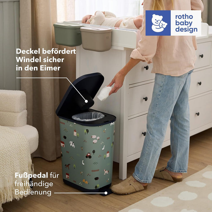 Rotho Babydesign YUMA geruchsdichter Windeleimer mit Pedal und 30 passenden Windelbeuteln, 40x28,5x5