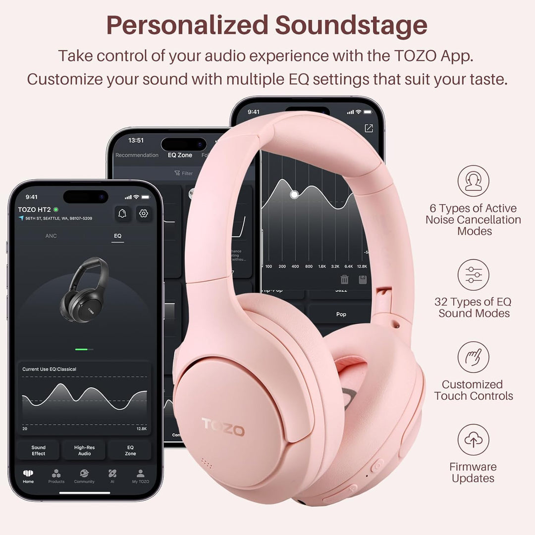 TOZO HT2 Over Ear Kopfhörer Bluetooth,Hybrid Active Noise Cancelling Kopfhörer,Kopfhörer Kabellos Bl