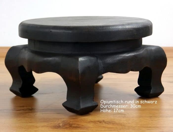 livasia Runder Opiumtisch, Beistelltisch, Massivholztisch, Couchtisch, Podest Schwarz 30cm, Schwarz
