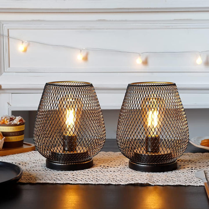 TRIROCKS Set von 2 Metall Batteriebetriebene Lampe 17cm hohe Metallkäfigform Kabellose Tischlampe Ba