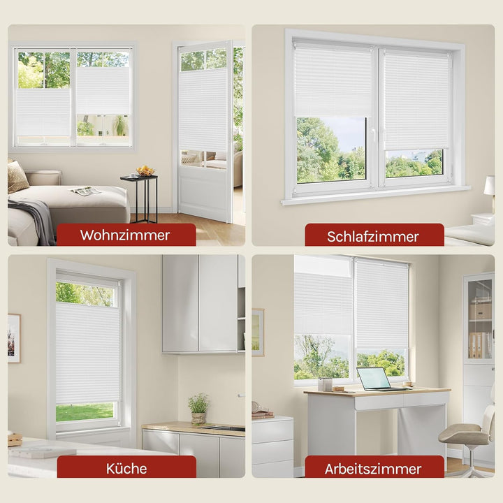 WOLTU Plissee ohne Bohren Klemmfix Faltrollo Jalousie Weiss 95x130cm (BxH), Plisseerollo Crushed Opt